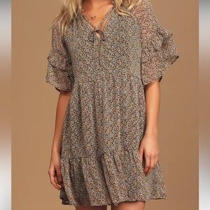 Lulus Babe Date Floral Print Tiered Short Sleeve Babydoll Dress